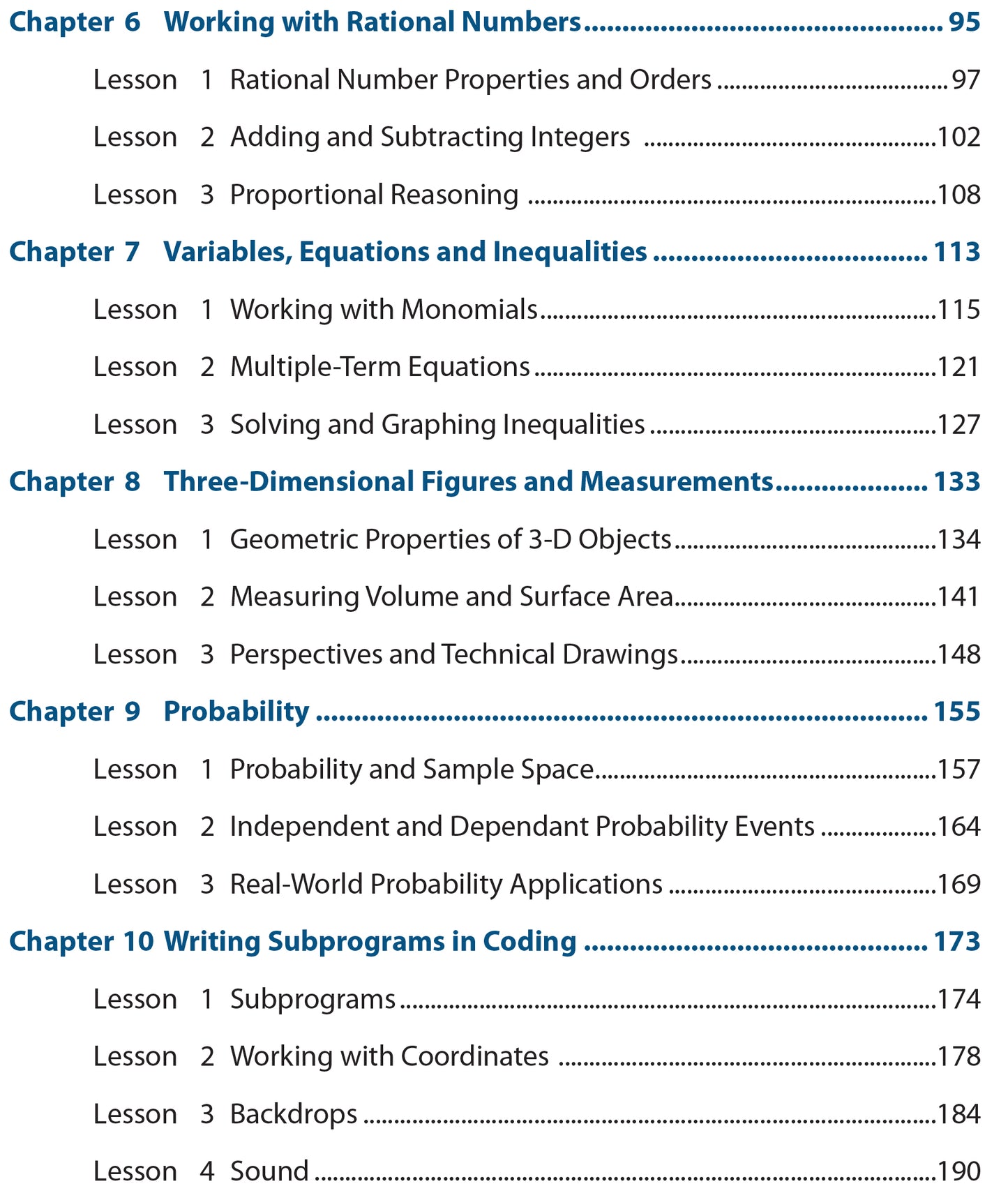 image of table of contents of Math Now Grade 7 Math Textbook