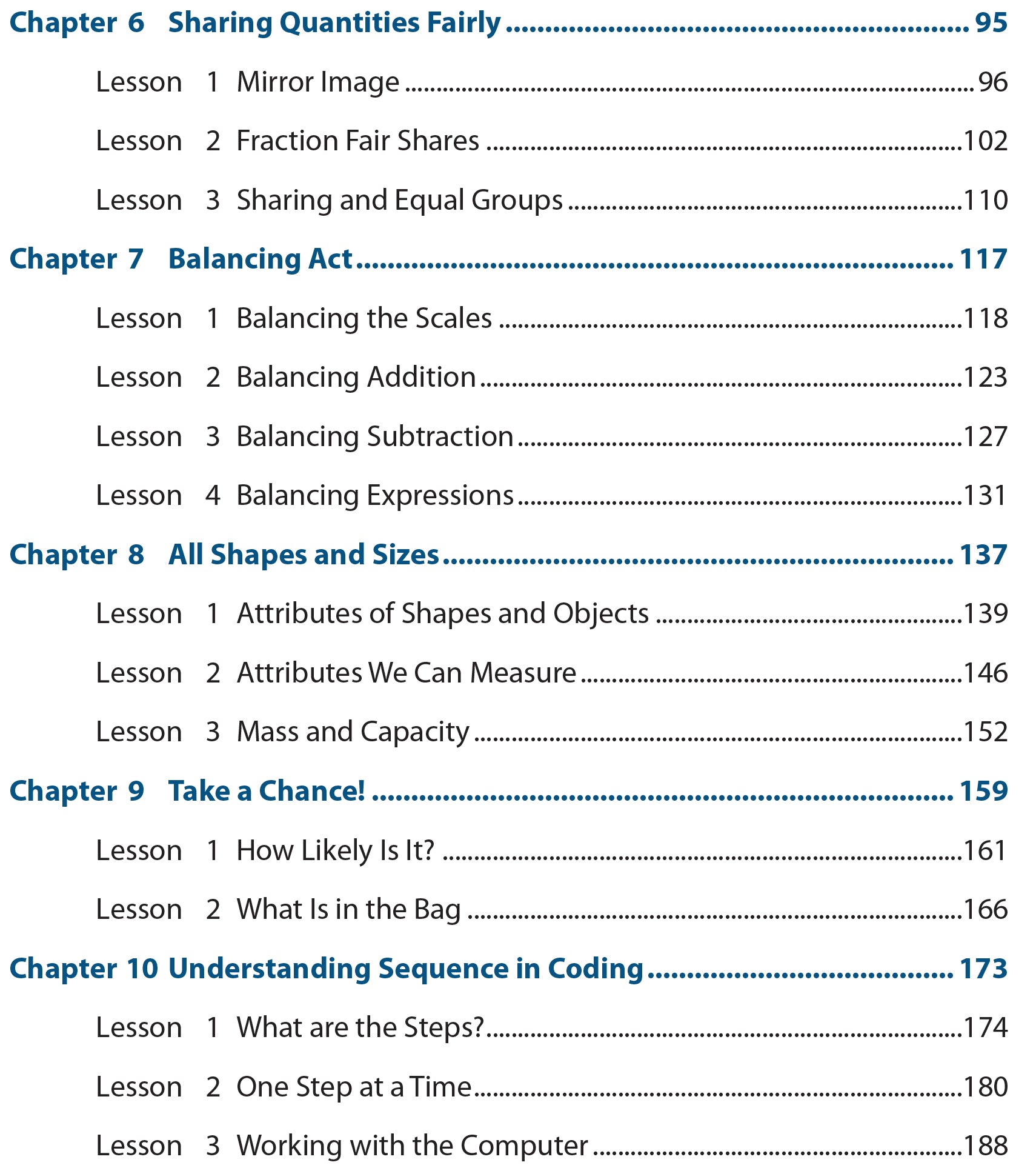 image of Math Now Grade 1 Text Book Table of Contents