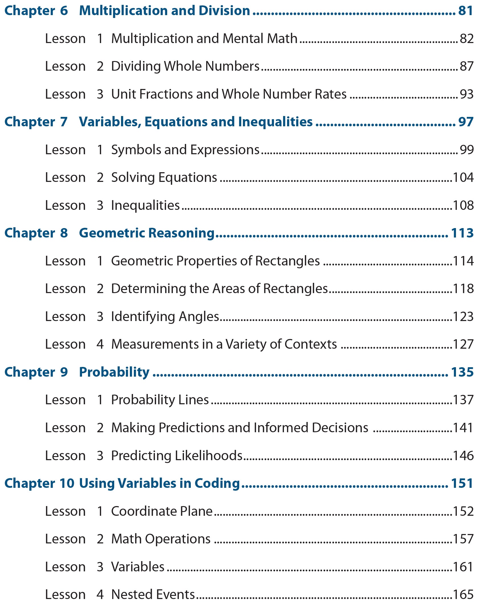 image of table of contents of Math Now Grade 4 Math Workbooks